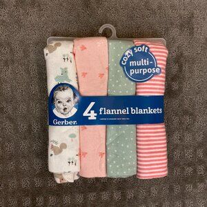 NWT: Gerber 4-Pk Flannel Blankets (Girl)